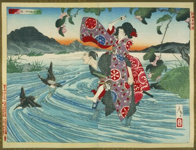 The Demon Omatsu Murders Shirosabur in the Ford by Tsukioka Yoshitoshi